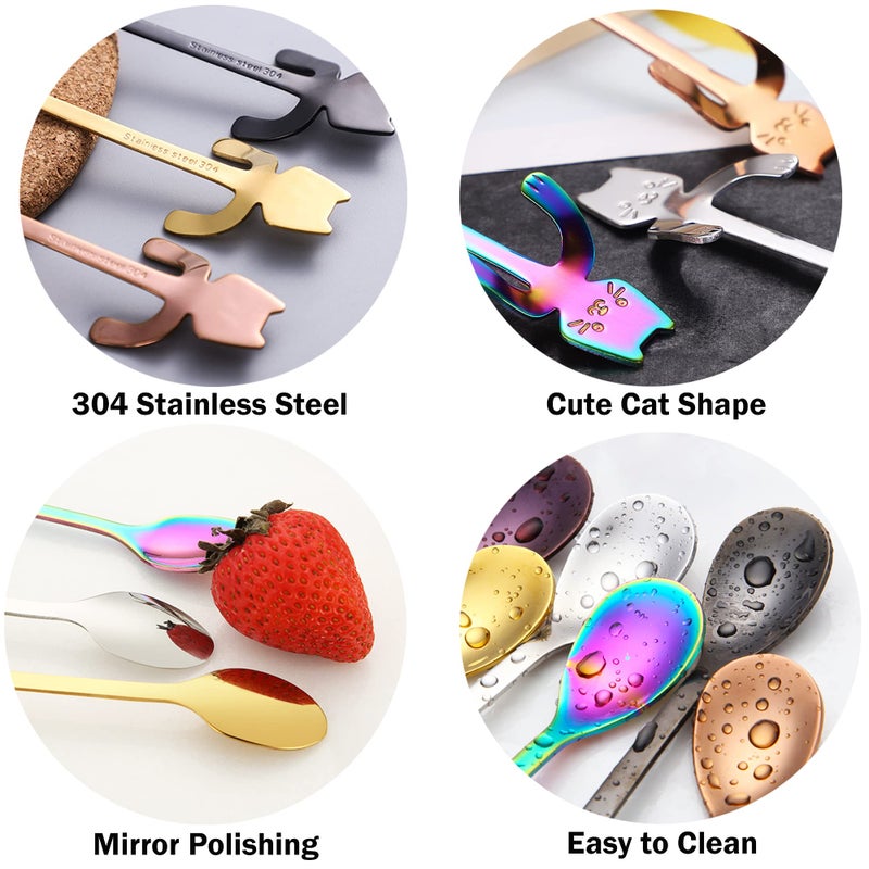 ESRISE Cat Spoon Coffee Tea Spoon Set, ESRISE Stainless Steel Mini Cute Kitten Stirring Teaspoons for Dessert Drink Mixing Milkshake (Multicolor) - Image 4